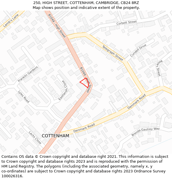 250, HIGH STREET, COTTENHAM, CAMBRIDGE, CB24 8RZ: Location map and indicative extent of plot