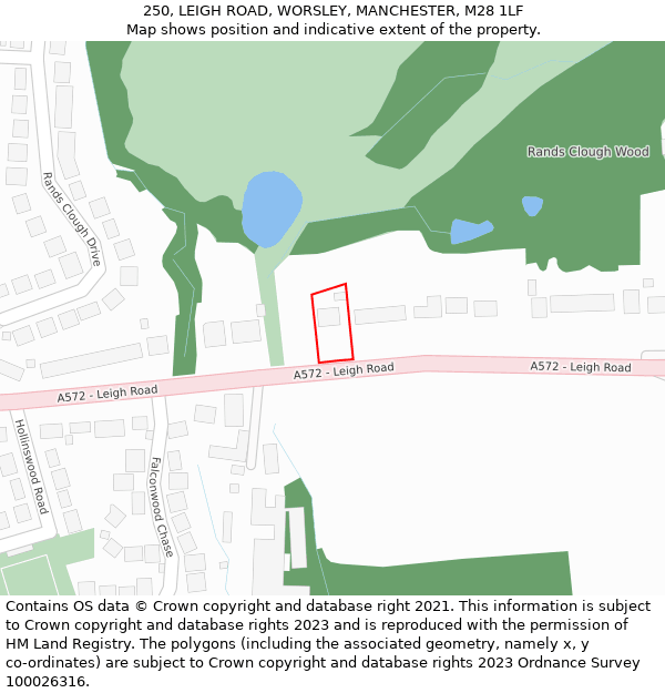 250, LEIGH ROAD, WORSLEY, MANCHESTER, M28 1LF: Location map and indicative extent of plot