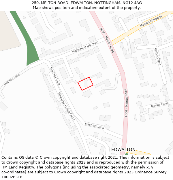 250, MELTON ROAD, EDWALTON, NOTTINGHAM, NG12 4AG: Location map and indicative extent of plot