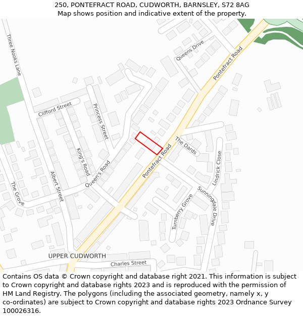 250, PONTEFRACT ROAD, CUDWORTH, BARNSLEY, S72 8AG: Location map and indicative extent of plot