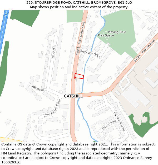 250, STOURBRIDGE ROAD, CATSHILL, BROMSGROVE, B61 9LQ: Location map and indicative extent of plot