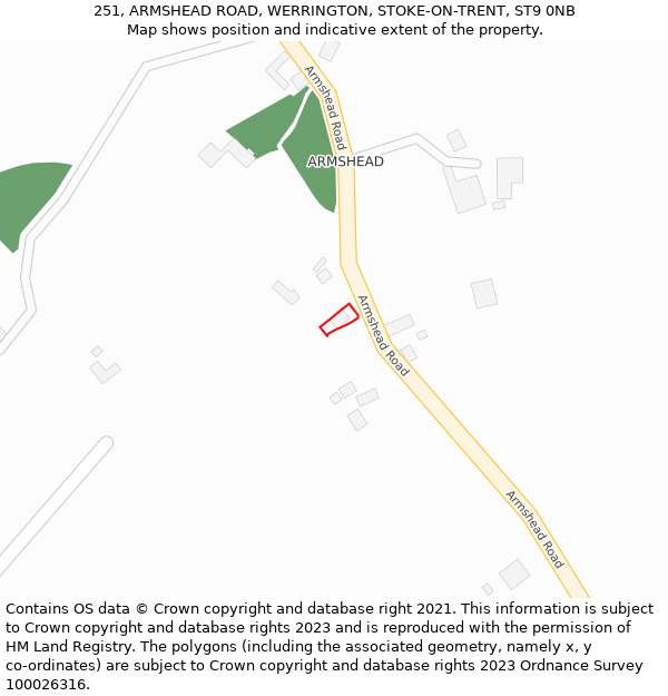 251, ARMSHEAD ROAD, WERRINGTON, STOKE-ON-TRENT, ST9 0NB: Location map and indicative extent of plot