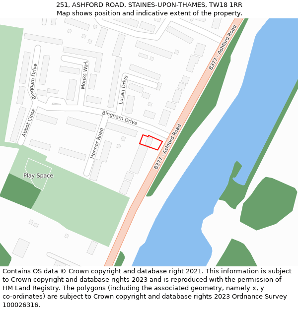 251, ASHFORD ROAD, STAINES-UPON-THAMES, TW18 1RR: Location map and indicative extent of plot