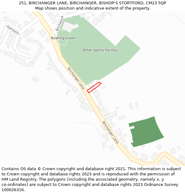 251, BIRCHANGER LANE, BIRCHANGER, BISHOP'S STORTFORD, CM23 5QP: Location map and indicative extent of plot