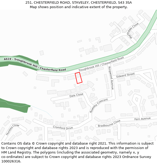 251, CHESTERFIELD ROAD, STAVELEY, CHESTERFIELD, S43 3SA: Location map and indicative extent of plot