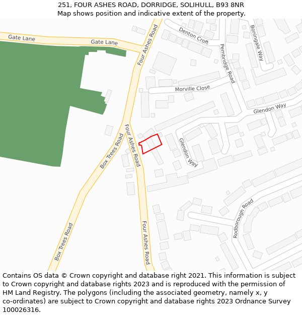 251, FOUR ASHES ROAD, DORRIDGE, SOLIHULL, B93 8NR: Location map and indicative extent of plot