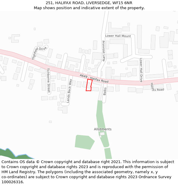 251, HALIFAX ROAD, LIVERSEDGE, WF15 6NR: Location map and indicative extent of plot