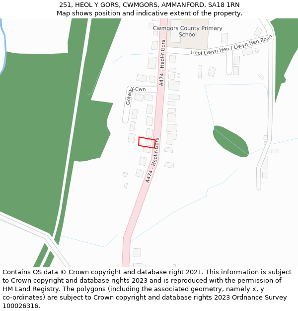 251, HEOL Y GORS, CWMGORS, AMMANFORD, SA18 1RN: Location map and indicative extent of plot