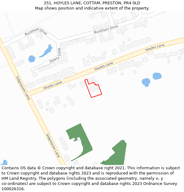 251, HOYLES LANE, COTTAM, PRESTON, PR4 0LD: Location map and indicative extent of plot