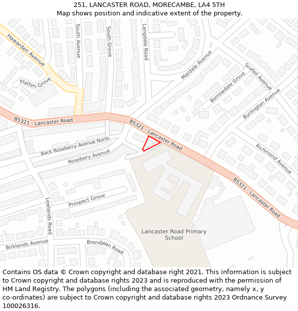 251, LANCASTER ROAD, MORECAMBE, LA4 5TH: Location map and indicative extent of plot