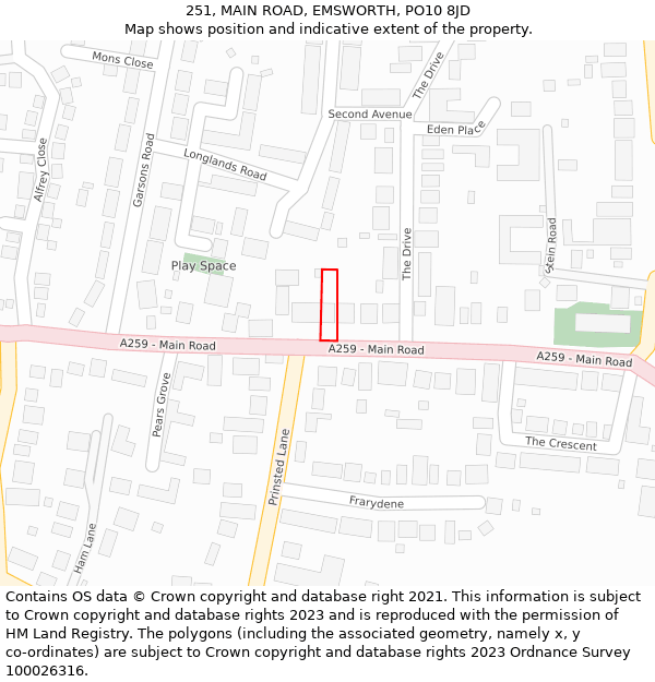 251, MAIN ROAD, EMSWORTH, PO10 8JD: Location map and indicative extent of plot