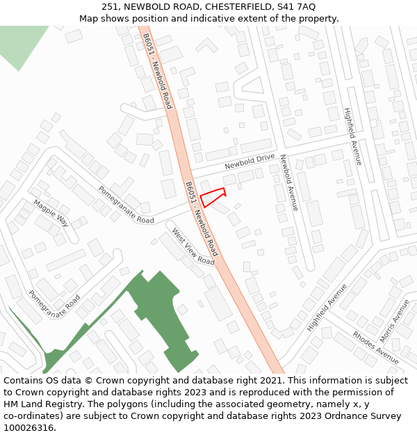 251, NEWBOLD ROAD, CHESTERFIELD, S41 7AQ: Location map and indicative extent of plot