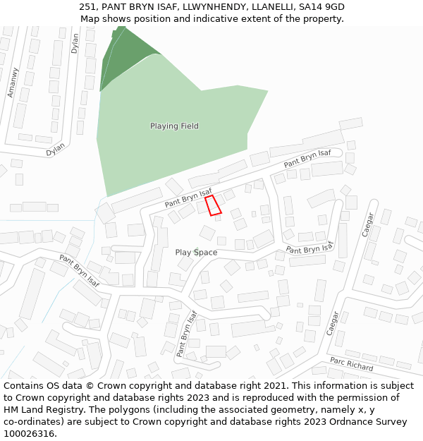 251, PANT BRYN ISAF, LLWYNHENDY, LLANELLI, SA14 9GD: Location map and indicative extent of plot