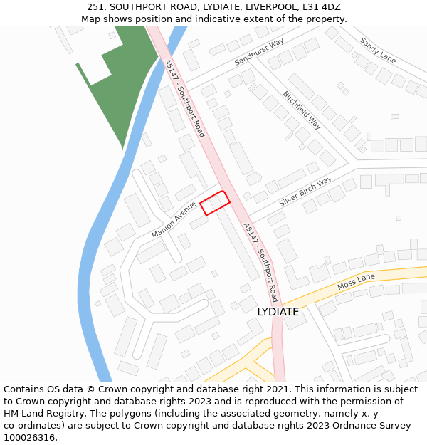 251, SOUTHPORT ROAD, LYDIATE, LIVERPOOL, L31 4DZ: Location map and indicative extent of plot
