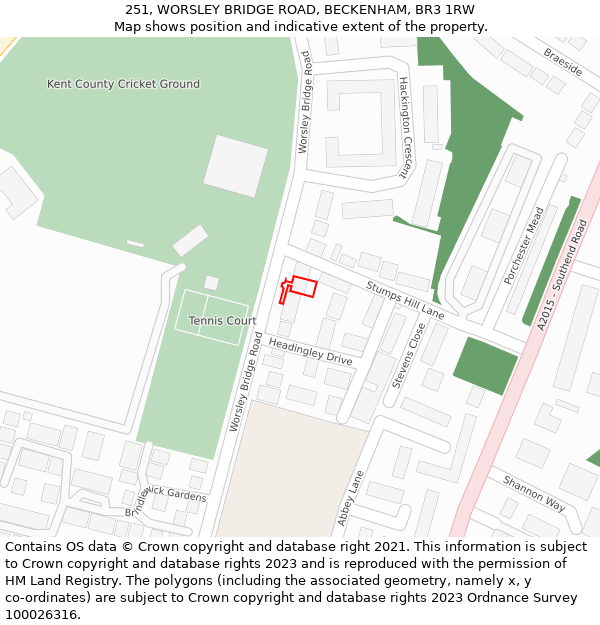 251, WORSLEY BRIDGE ROAD, BECKENHAM, BR3 1RW: Location map and indicative extent of plot