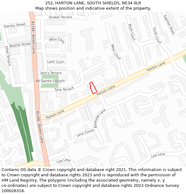 252, HARTON LANE, SOUTH SHIELDS, NE34 0LR: Location map and indicative extent of plot