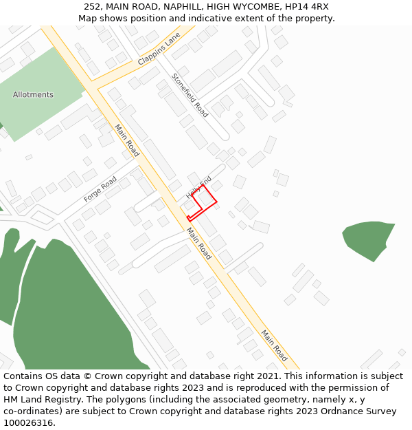 252, MAIN ROAD, NAPHILL, HIGH WYCOMBE, HP14 4RX: Location map and indicative extent of plot