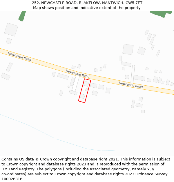 252, NEWCASTLE ROAD, BLAKELOW, NANTWICH, CW5 7ET: Location map and indicative extent of plot