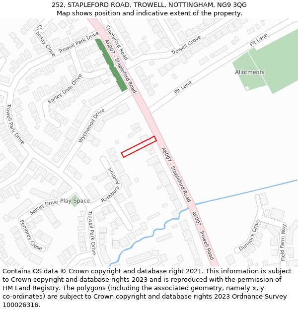 252, STAPLEFORD ROAD, TROWELL, NOTTINGHAM, NG9 3QG: Location map and indicative extent of plot