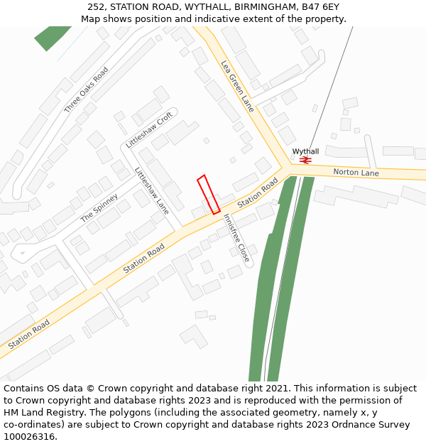 252, STATION ROAD, WYTHALL, BIRMINGHAM, B47 6EY: Location map and indicative extent of plot