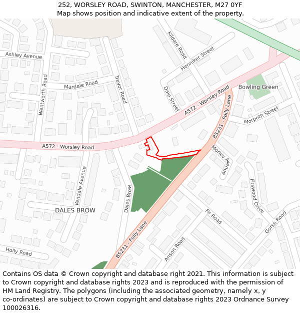 252, WORSLEY ROAD, SWINTON, MANCHESTER, M27 0YF: Location map and indicative extent of plot