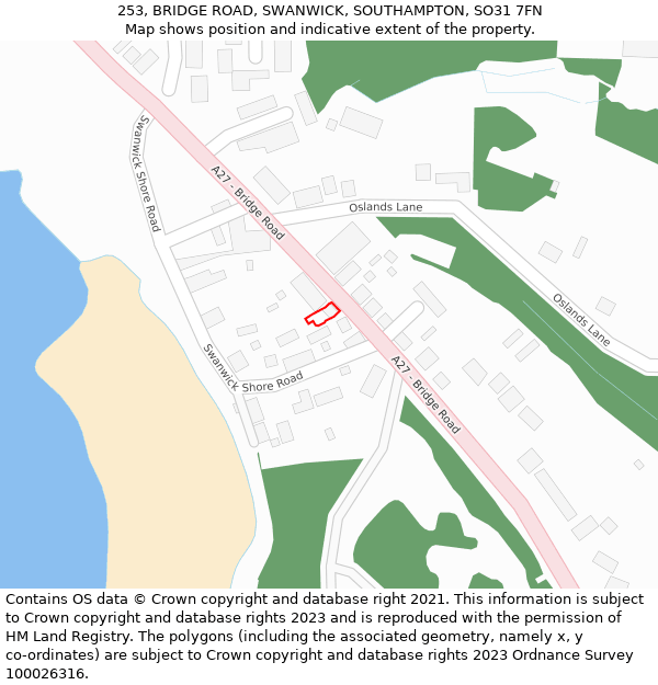 253, BRIDGE ROAD, SWANWICK, SOUTHAMPTON, SO31 7FN: Location map and indicative extent of plot