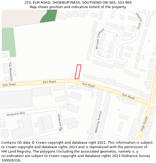 253, ELM ROAD, SHOEBURYNESS, SOUTHEND-ON-SEA, SS3 9RX: Location map and indicative extent of plot