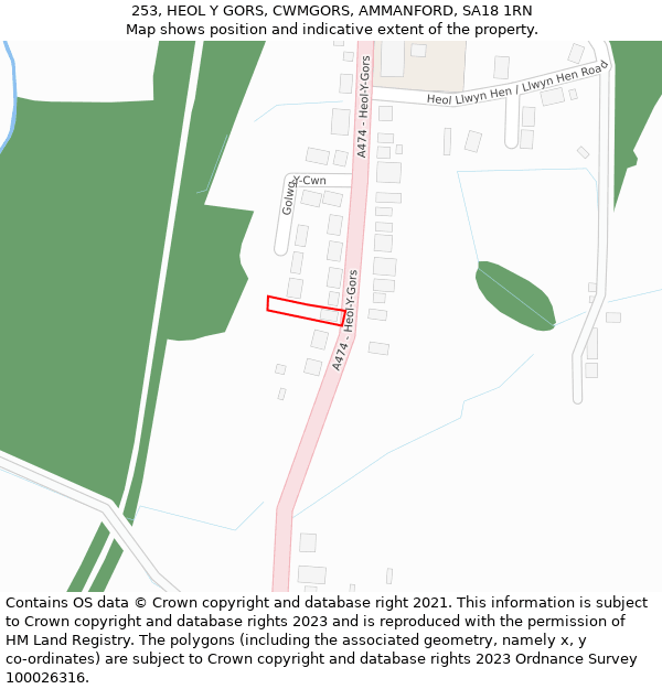 253, HEOL Y GORS, CWMGORS, AMMANFORD, SA18 1RN: Location map and indicative extent of plot