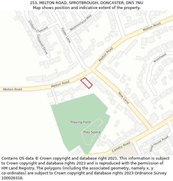253, MELTON ROAD, SPROTBROUGH, DONCASTER, DN5 7NU: Location map and indicative extent of plot