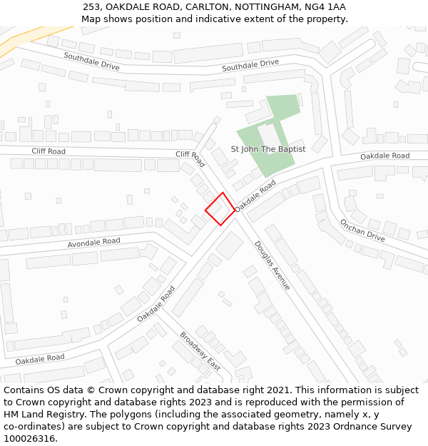 253, OAKDALE ROAD, CARLTON, NOTTINGHAM, NG4 1AA: Location map and indicative extent of plot