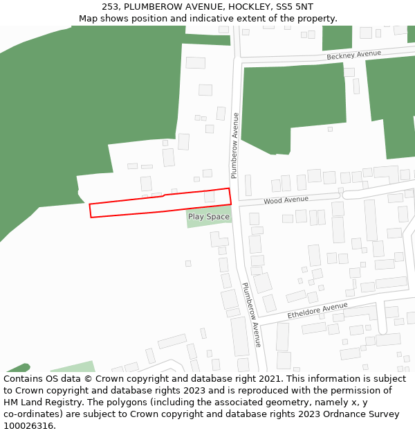 253, PLUMBEROW AVENUE, HOCKLEY, SS5 5NT: Location map and indicative extent of plot