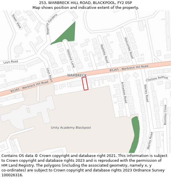 253, WARBRECK HILL ROAD, BLACKPOOL, FY2 0SP: Location map and indicative extent of plot