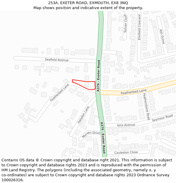 253A, EXETER ROAD, EXMOUTH, EX8 3NQ: Location map and indicative extent of plot