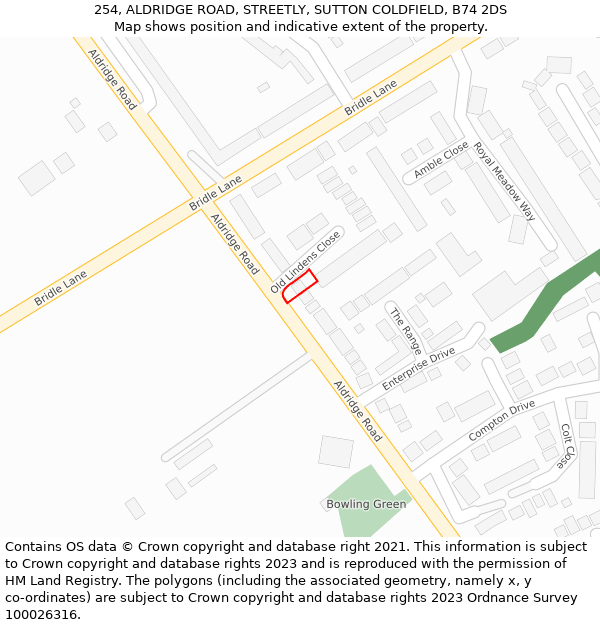 254, ALDRIDGE ROAD, STREETLY, SUTTON COLDFIELD, B74 2DS: Location map and indicative extent of plot