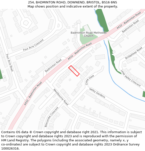 254, BADMINTON ROAD, DOWNEND, BRISTOL, BS16 6NS: Location map and indicative extent of plot