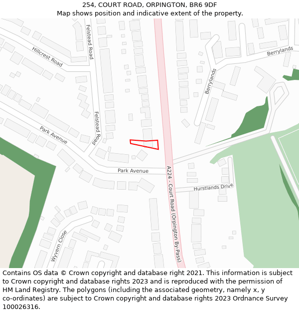 254, COURT ROAD, ORPINGTON, BR6 9DF: Location map and indicative extent of plot