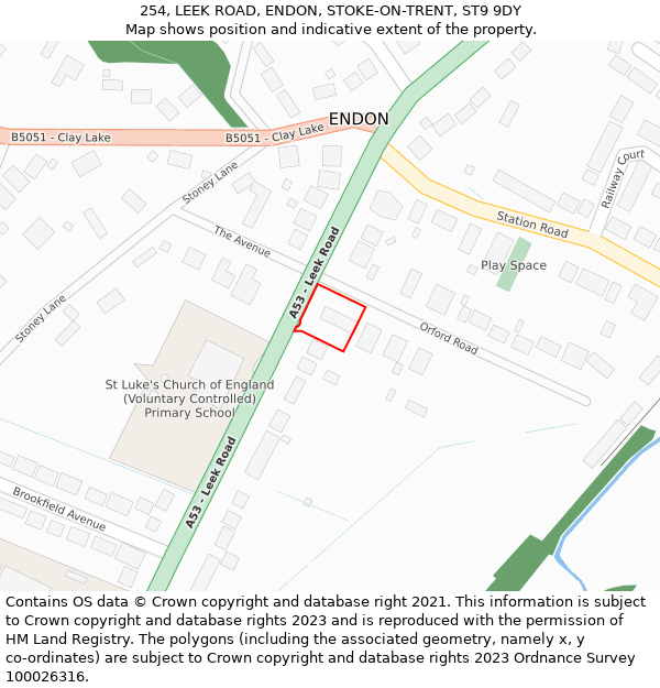254, LEEK ROAD, ENDON, STOKE-ON-TRENT, ST9 9DY: Location map and indicative extent of plot