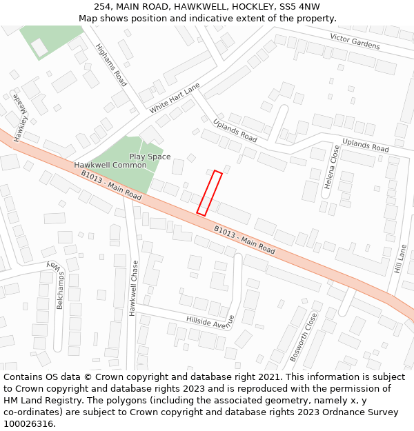 254, MAIN ROAD, HAWKWELL, HOCKLEY, SS5 4NW: Location map and indicative extent of plot