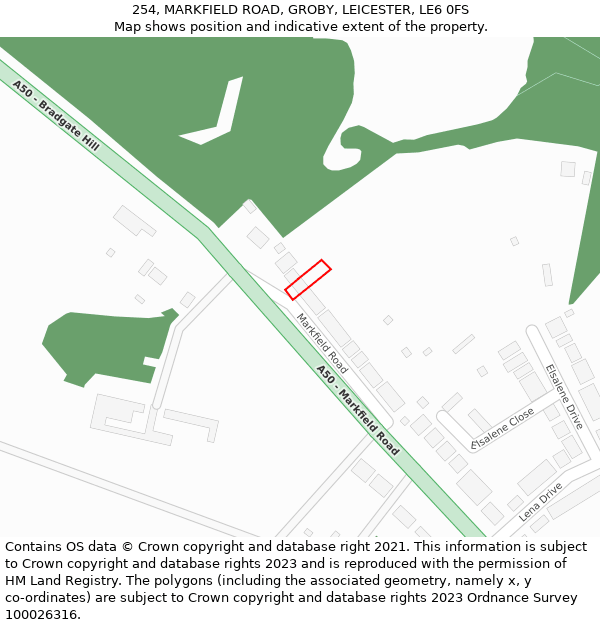 254, MARKFIELD ROAD, GROBY, LEICESTER, LE6 0FS: Location map and indicative extent of plot