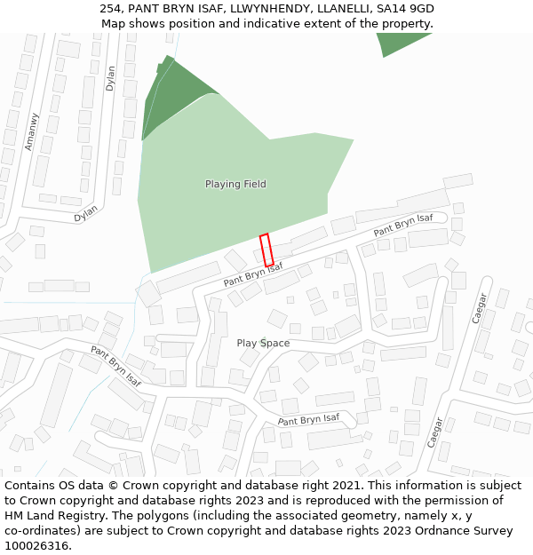 254, PANT BRYN ISAF, LLWYNHENDY, LLANELLI, SA14 9GD: Location map and indicative extent of plot