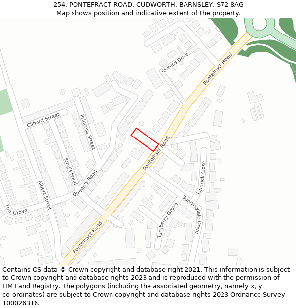 254, PONTEFRACT ROAD, CUDWORTH, BARNSLEY, S72 8AG: Location map and indicative extent of plot
