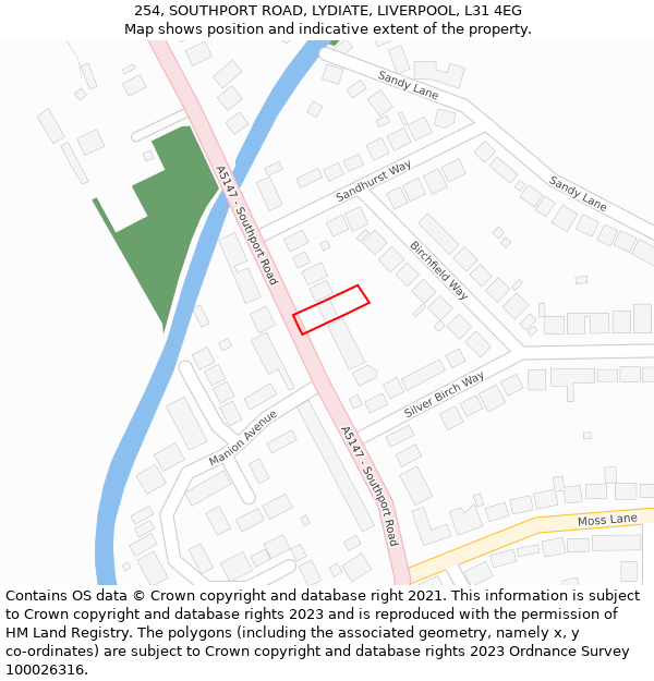 254, SOUTHPORT ROAD, LYDIATE, LIVERPOOL, L31 4EG: Location map and indicative extent of plot