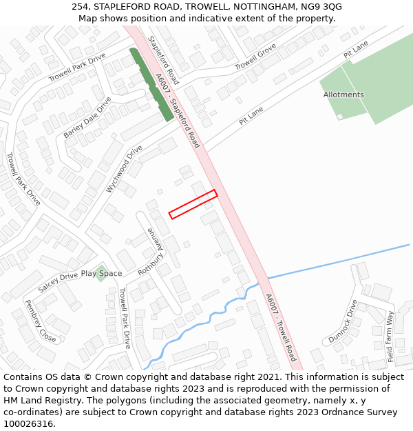 254, STAPLEFORD ROAD, TROWELL, NOTTINGHAM, NG9 3QG: Location map and indicative extent of plot