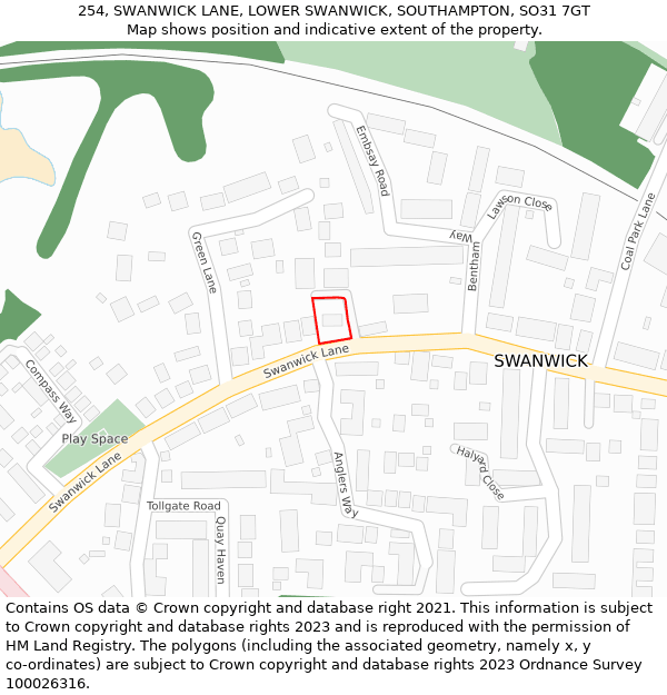 254, SWANWICK LANE, LOWER SWANWICK, SOUTHAMPTON, SO31 7GT: Location map and indicative extent of plot