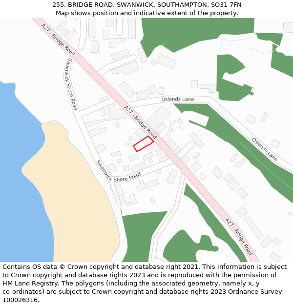 255, BRIDGE ROAD, SWANWICK, SOUTHAMPTON, SO31 7FN: Location map and indicative extent of plot