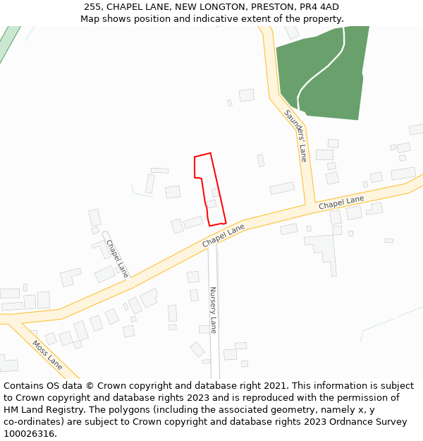 255, CHAPEL LANE, NEW LONGTON, PRESTON, PR4 4AD: Location map and indicative extent of plot