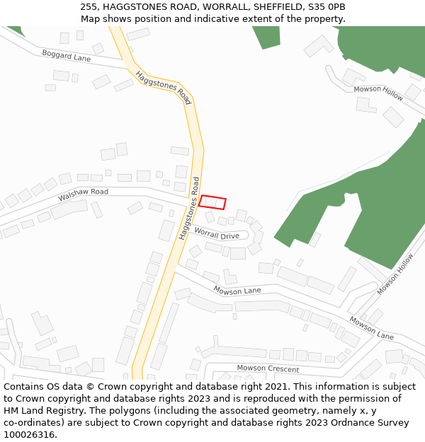 255, HAGGSTONES ROAD, WORRALL, SHEFFIELD, S35 0PB: Location map and indicative extent of plot