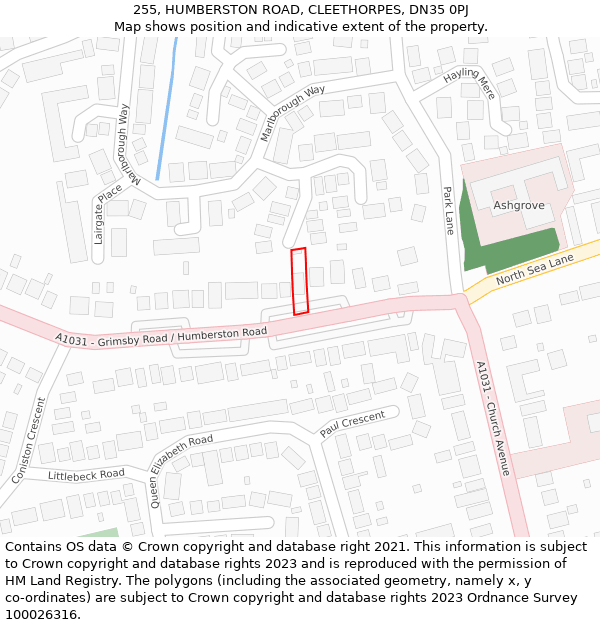 255, HUMBERSTON ROAD, CLEETHORPES, DN35 0PJ: Location map and indicative extent of plot