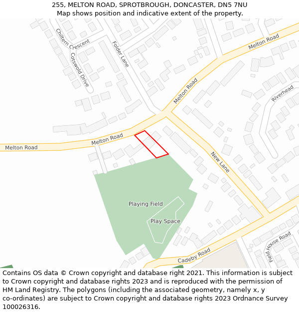 255, MELTON ROAD, SPROTBROUGH, DONCASTER, DN5 7NU: Location map and indicative extent of plot