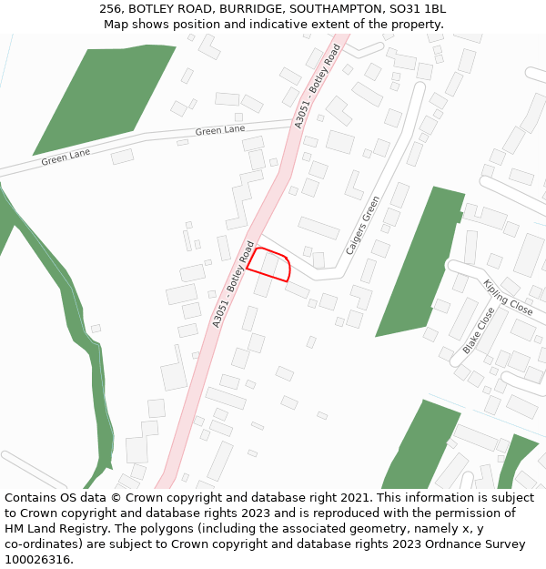256, BOTLEY ROAD, BURRIDGE, SOUTHAMPTON, SO31 1BL: Location map and indicative extent of plot